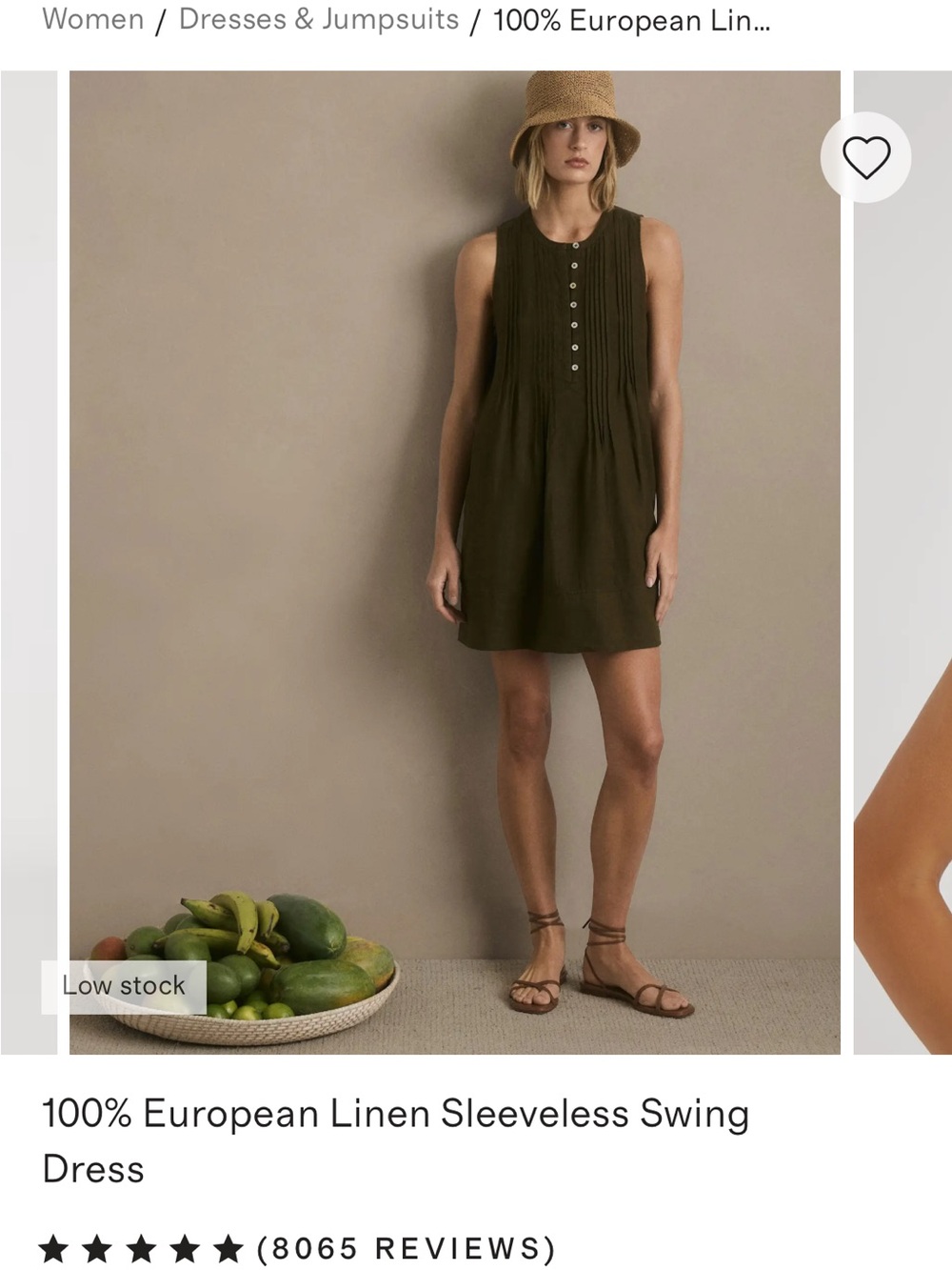 QUINCE Sleeveless European Linen Swing Dress in Olive